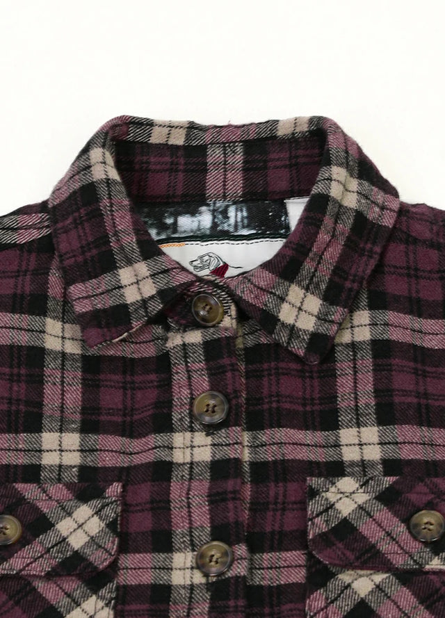 Kids pink khaki flannel plaid shirt with buttoned front closure detail