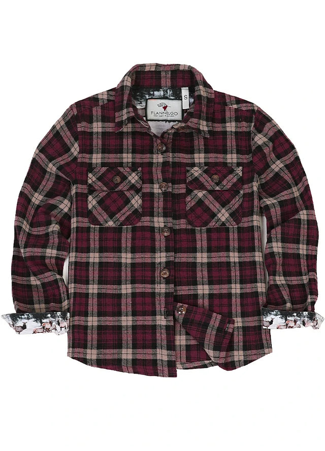 Front view of men's dark brown plaid flanne shirt