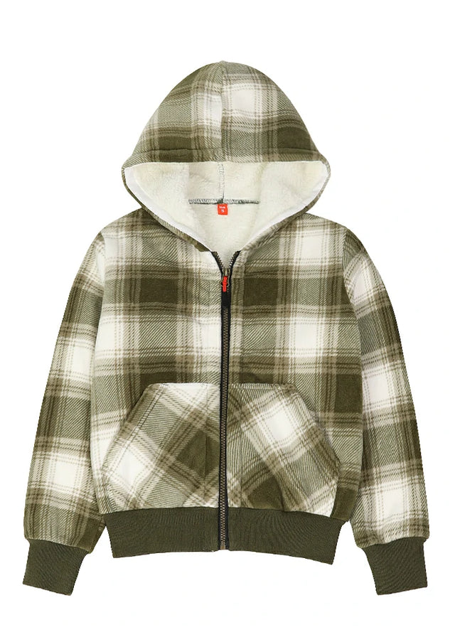 Front view of kids light green hooded sweatshirt jacket
