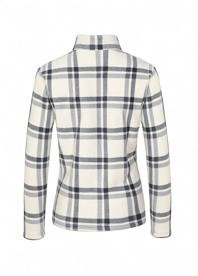 Back view of women's winter warm white plaid jacket with sherpa lined
