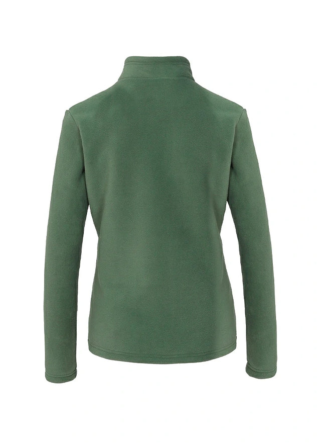 Back view of women's winter warm dark green jacket with sherpa lined