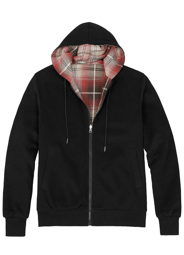 Women's Zip-Up Reversible Plaid Hooded Sweatshirt