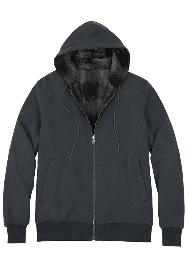 Women's Zip-Up Reversible Plaid Hooded Sweatshirt