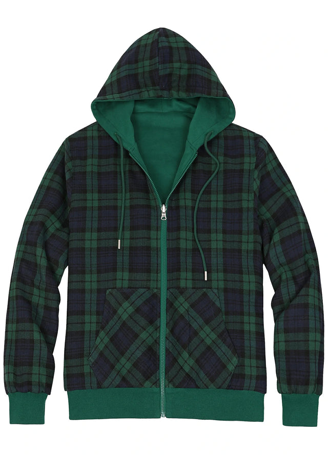 Women's Zip-Up Reversible Plaid Hooded Sweatshirt
