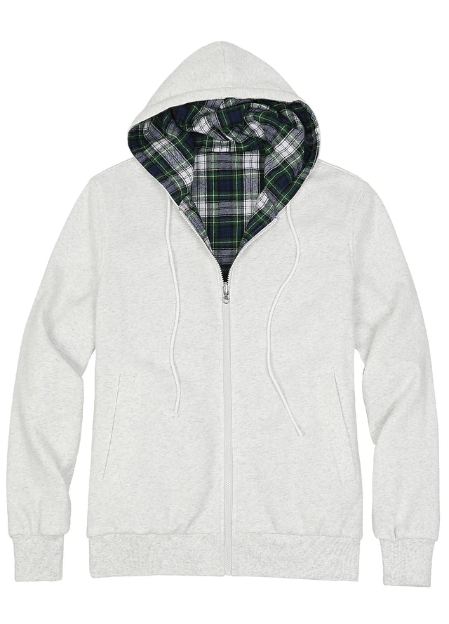 Women's Zip-Up Reversible Plaid Hooded Sweatshirt