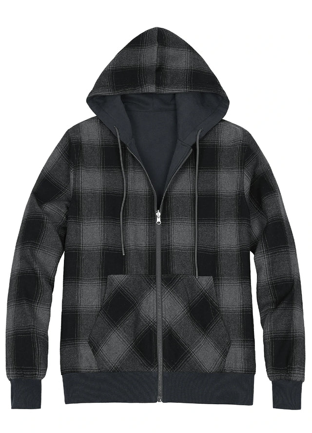 Women's Zip-Up Reversible Plaid Hooded Sweatshirt