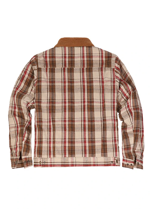 Back view of the khaki brown men's cozy fleece lined shacket