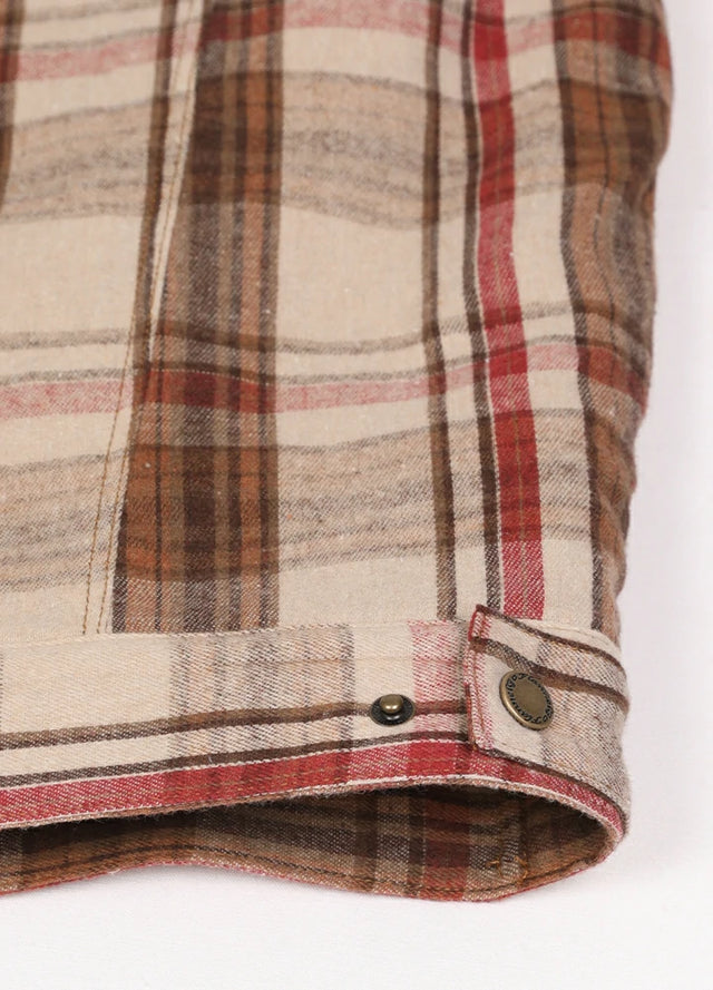 Detailed view of the hem of the khaki brown men's cozy fleece lined shacket