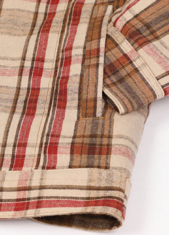 Detailed view of the hand pocket of the khaki brown men's cozy fleece lined shacket