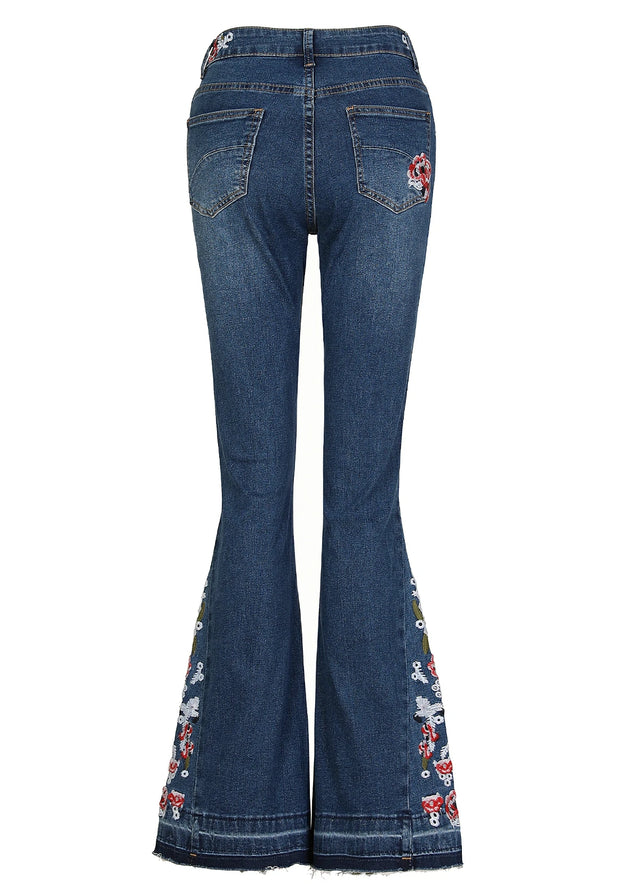 Women's Stretch Floral-Embroidered Flare Jeans