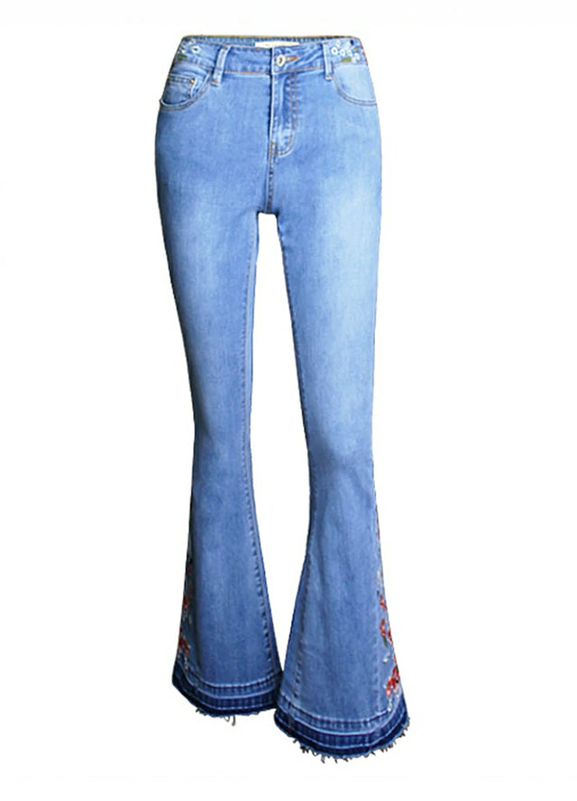 Women's Stretch Floral-Embroidered Bell Jeans