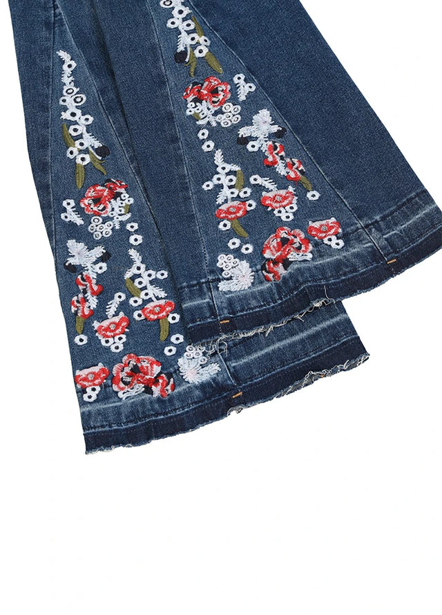 Women's Stretch Floral-Embroidered Flare Jeans