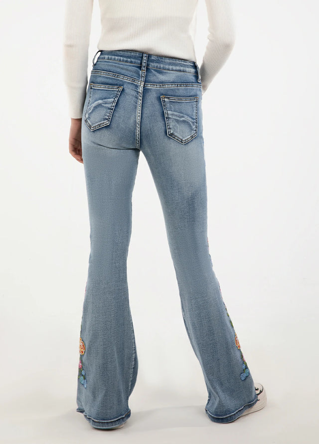 Women's 70s Retro Flare Jeans with Floral Embroidery