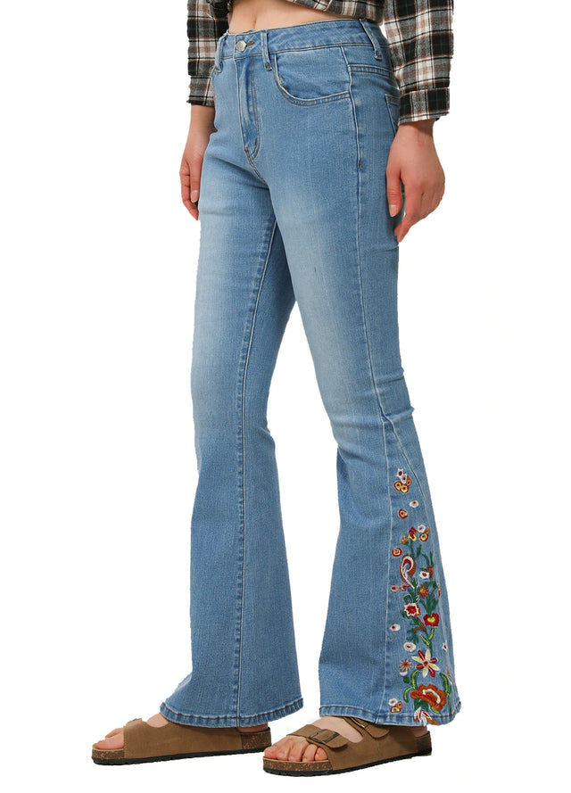Women's Floral Embroidered Flare Jeans