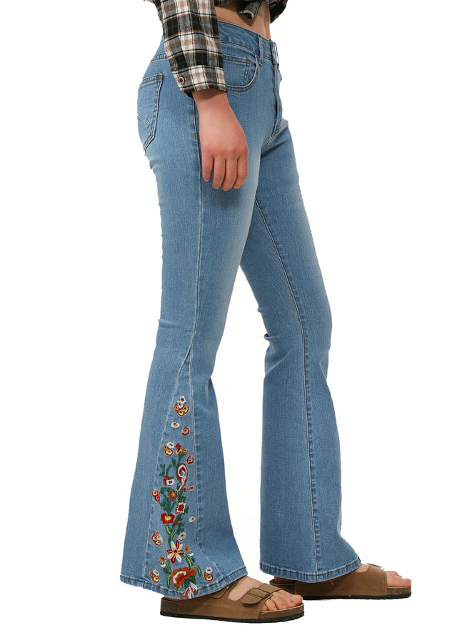 Women's Floral Embroidered Flare Jeans