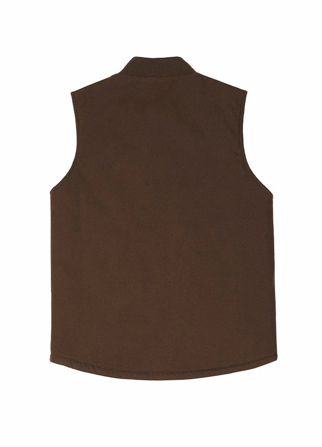 Back view of men's Dark Brown arctic quilted lined canvas work vest