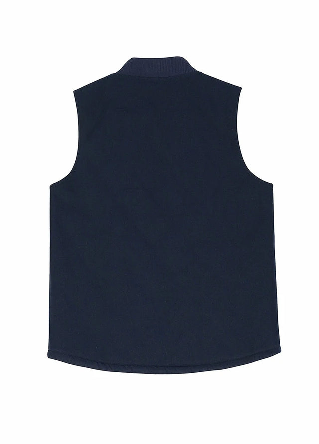 Back view of men's Navy Blue arctic quilted lined canvas work vest