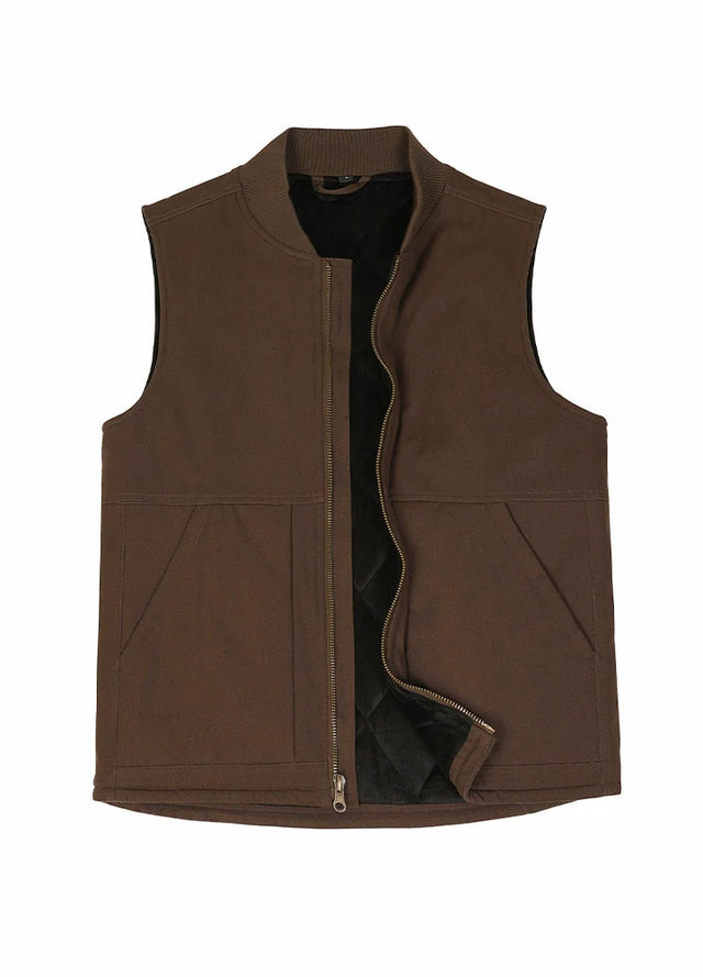 Front view of men's Dark Brown arctic quilted lined canvas work vest