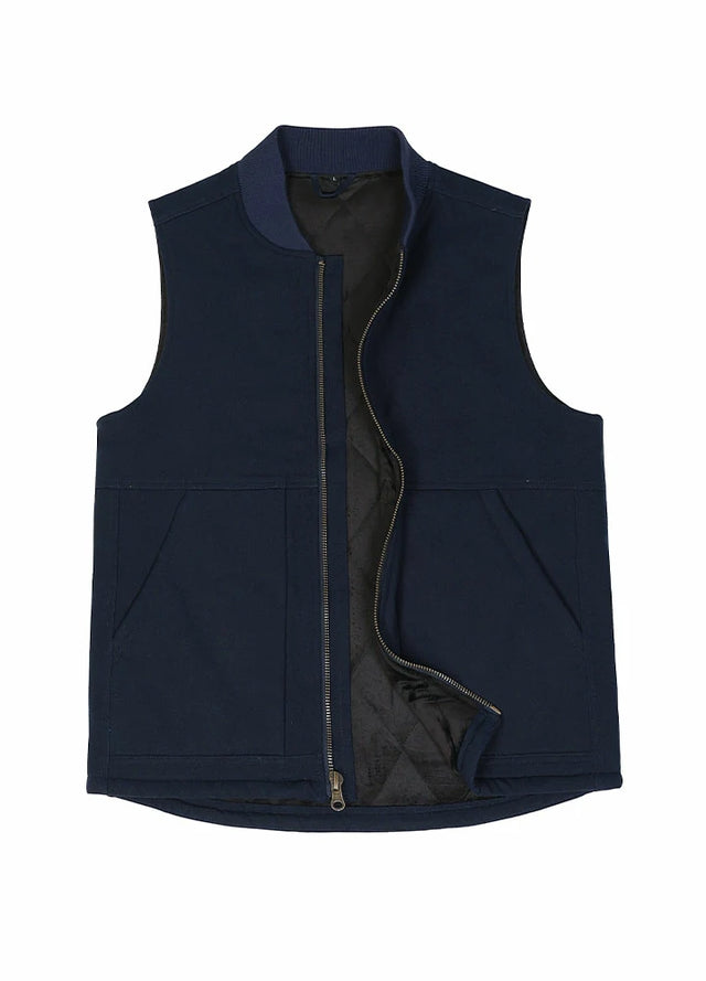 Front view of men's Navy Blue arctic quilted lined canvas work vest