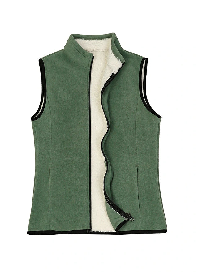 Warm cozy sherpa-linen forest green sweater fleece vest for women