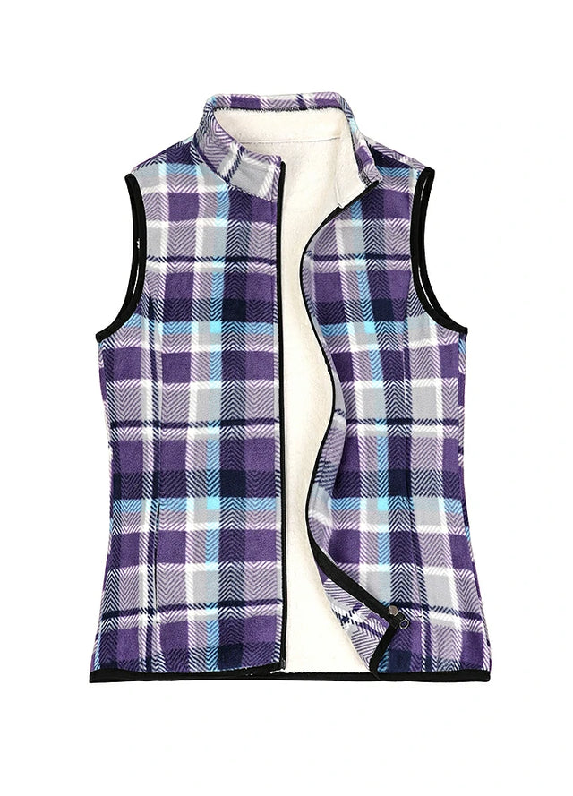 Warm cozy sherpa-linen purple black sweater fleece vest for women