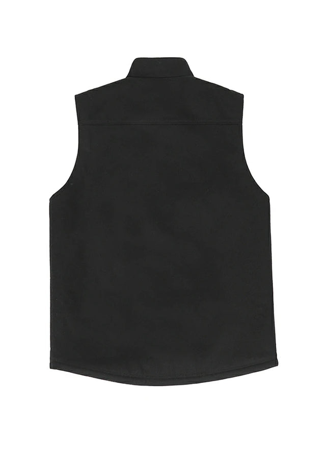 Back view of the black men's sherpa lined canvas vest