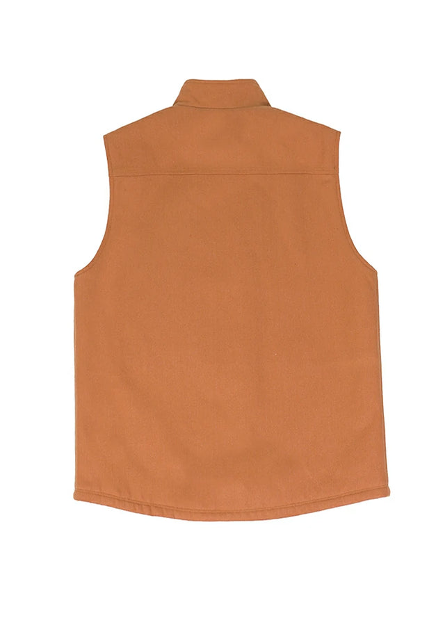 Back view of the brown men's durable sherpa lined vest