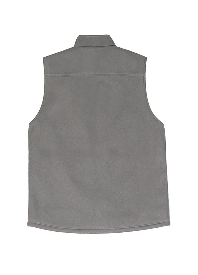 Back view of the gray men's outdoor sherpa lined vest