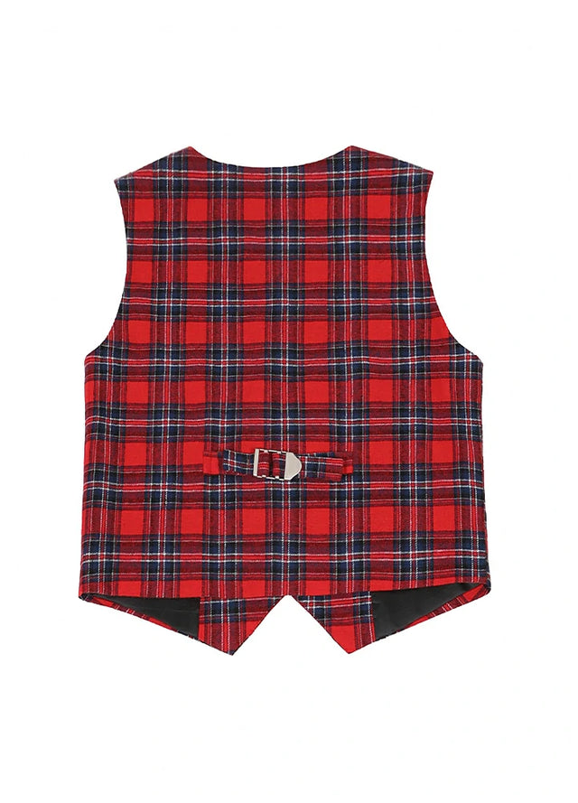 Back view of kids red 4-button single dressy suit vest