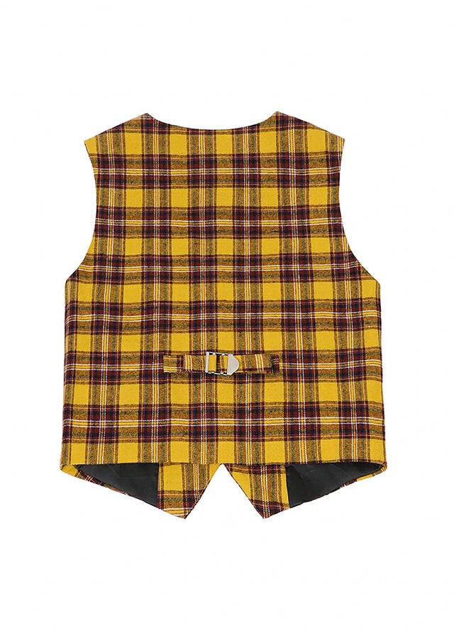Back view of kids golden yellow plum 4-button single dressy suit vest