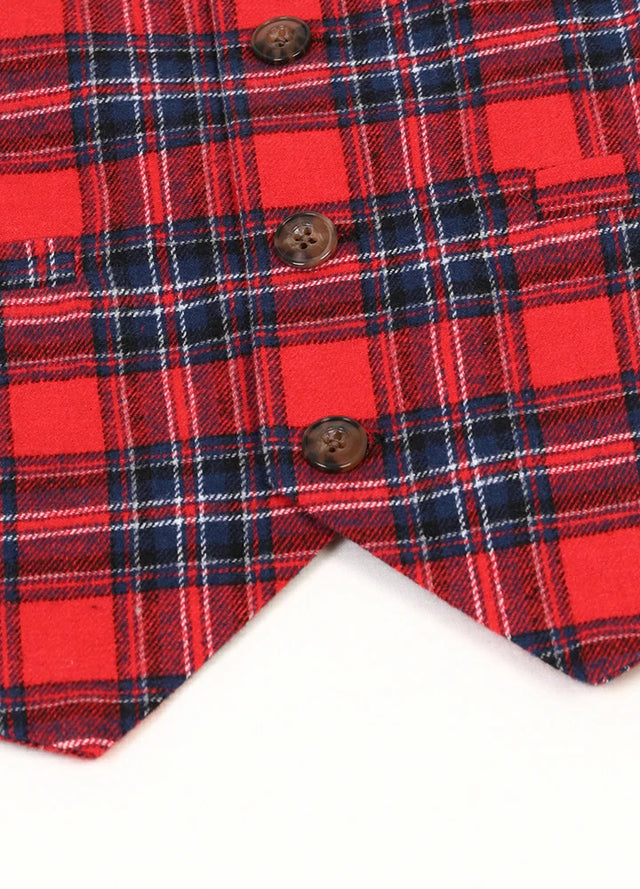 Zoomed-in view of 4-button single on kids red dressy suit vest