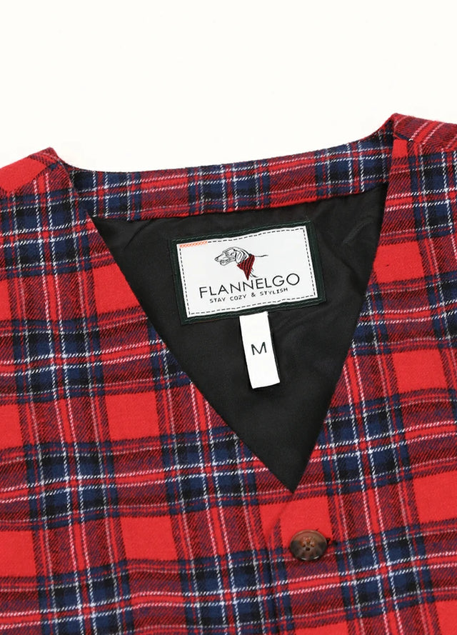 Detailed close-up of four-button closure on kids red suit vest