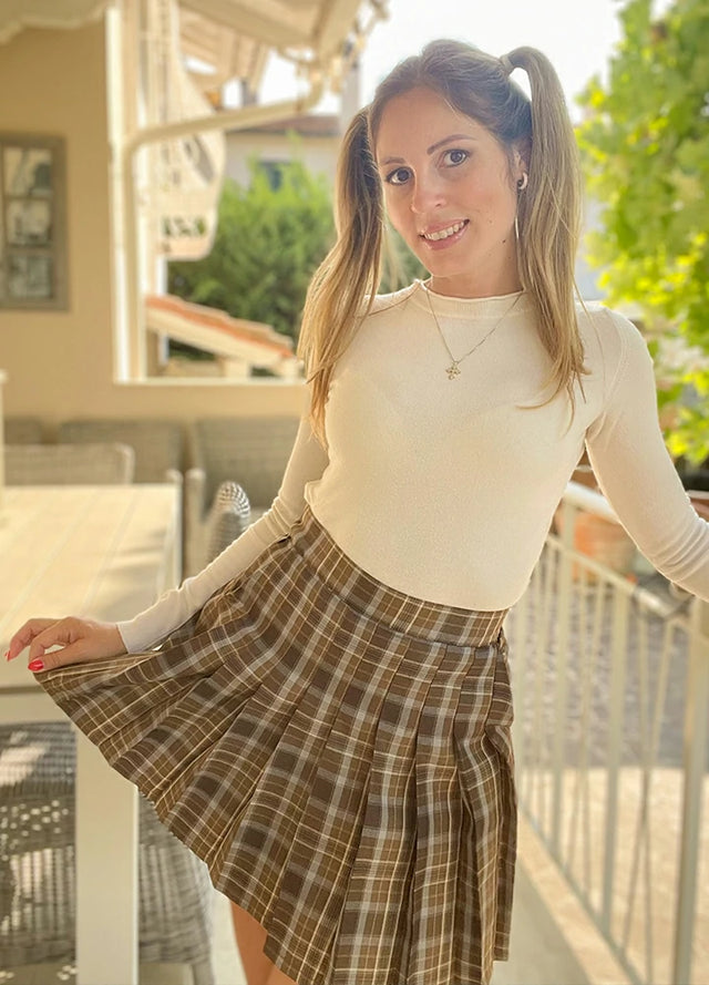 Women's Nocturne High-Waisted Plaid Pleated Mini Skirt