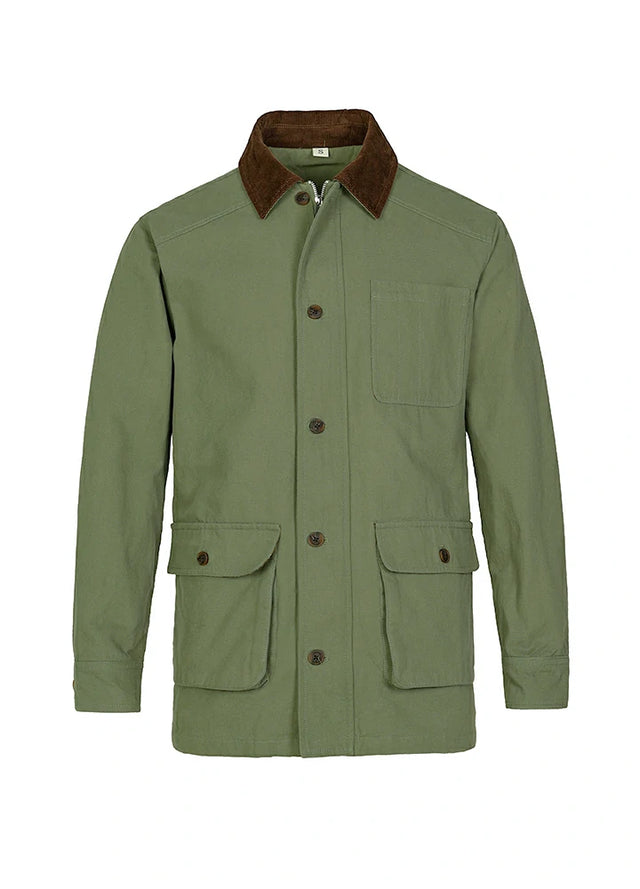 Front view of the army green men's classic vintage field jacket-XR807AG-M,XR807AG-L,XR807AG-XL,XR807AG-XXL