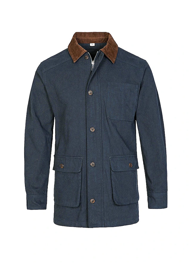 Front view of a navy men's heritage vintage field jacket-XR807NY-M,XR807NY-L,XR807NY-XL,XR807NY-XXL