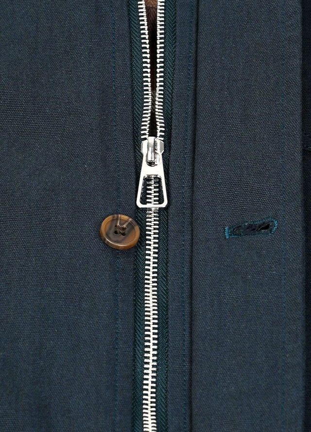 Close up of the zipper of the navy men's heritage vintage field jacket-XR807NY-M,XR807NY-L,XR807NY-XL,XR807NY-XXL