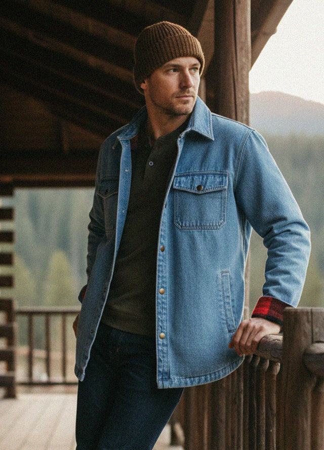 Men's Classic Denim Fleece Lined Shirt Jacket