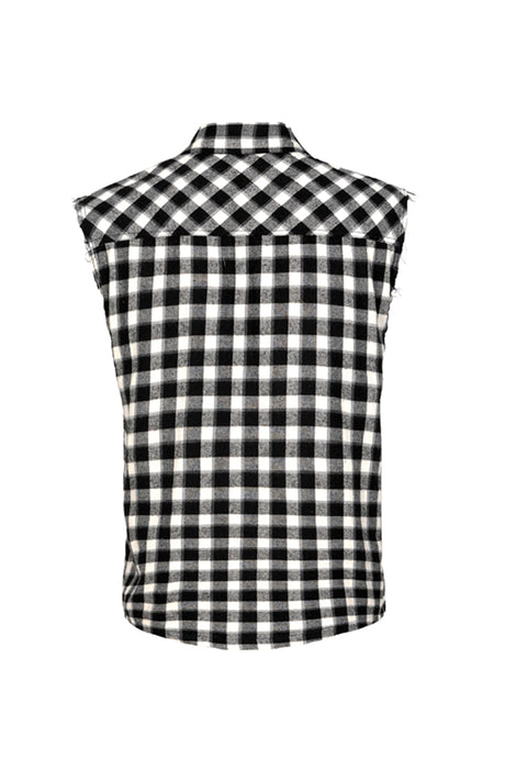 Back view of buffalo black white men's flannel plaid vest