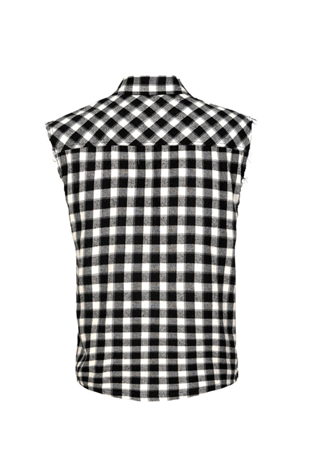 Back view of buffalo black white men's flannel plaid vest