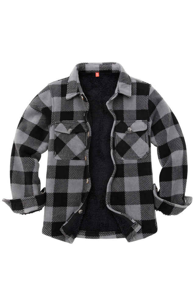 Front view of boys grey flannel shirt jacket