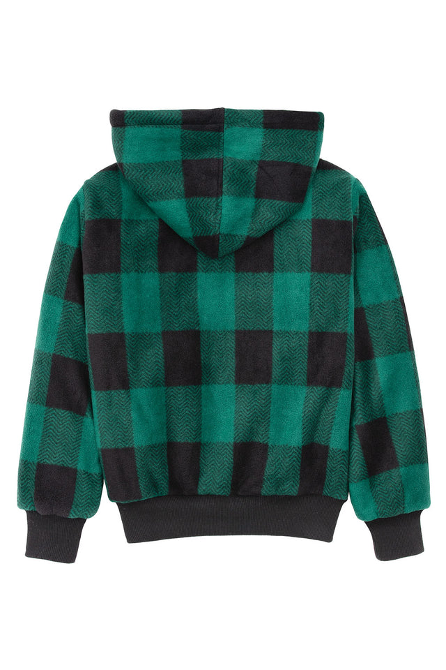 Back view of kids green black full zip hooded jacket