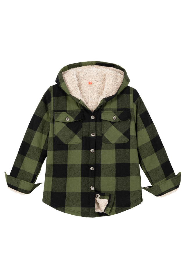 Army green flannel jacket for boys with two front pockets