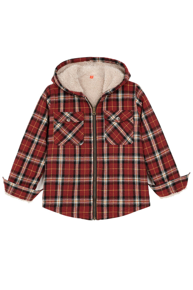 Front view of boys mineral red full zip flannel jacket