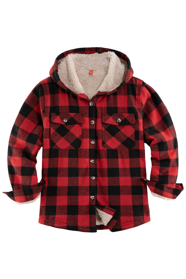 Front view of boys flannel jacket with two side pockets