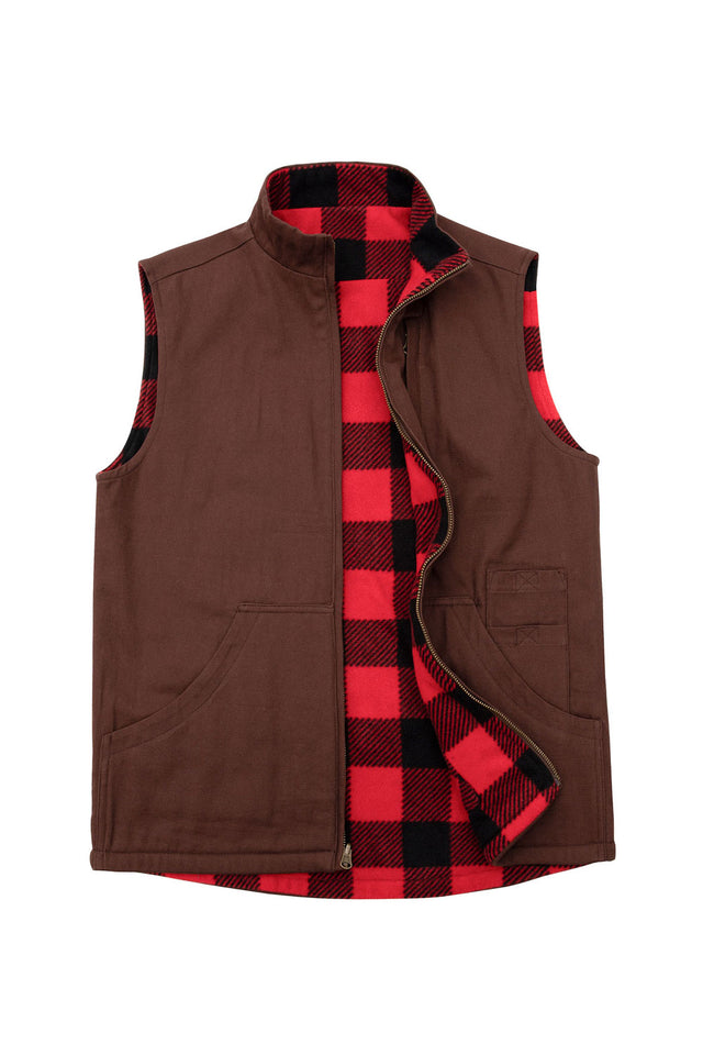 Front view of brown men's reversible vest