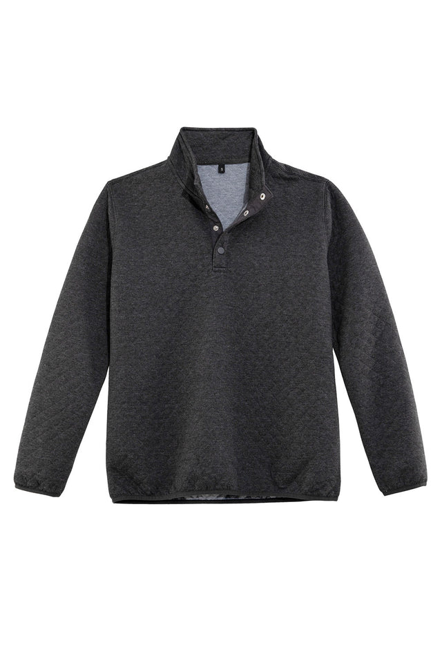 Front view of dark gray men's ultra soft fleece pullover outdoor shirt