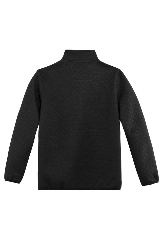 Back view of black men's quilted fleece pullover outdoor shirt