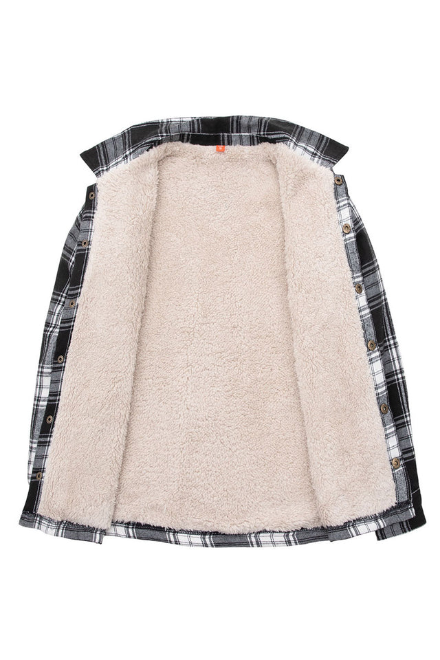 Front view of the lining of toddler cozy sherpa lined flannel shacket