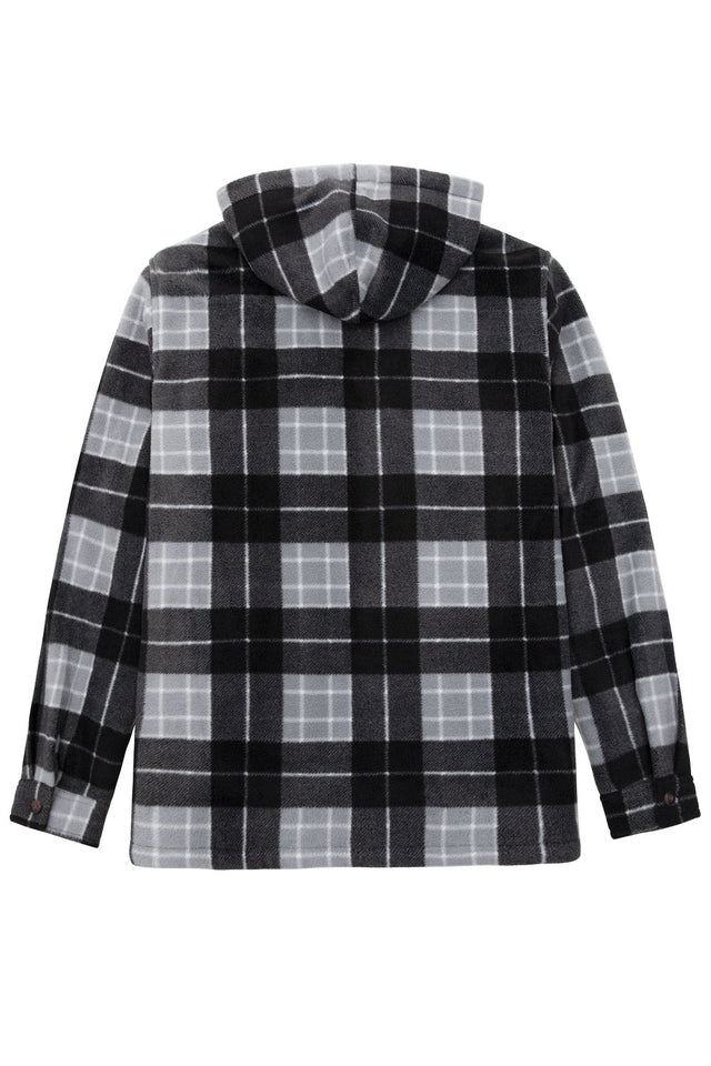 Front view of men's black gray fleece lined zip up hoodie