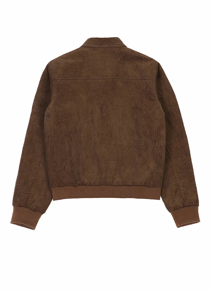 Back view of a women's vintage brown zip up corduroy jacket with long sleeves-XR811VB-S,XR811VB-M,XR811VB-L,XR811VB-XL